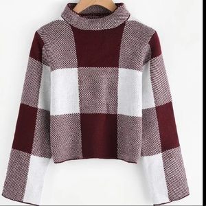 Burgundy plaid sweater - cropped